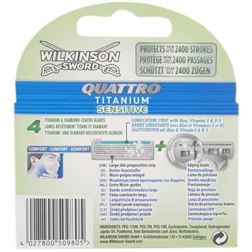 Wilkinson Sword Quattro Titanium Sensitive 4 lü Yedek Bıçak - 1
