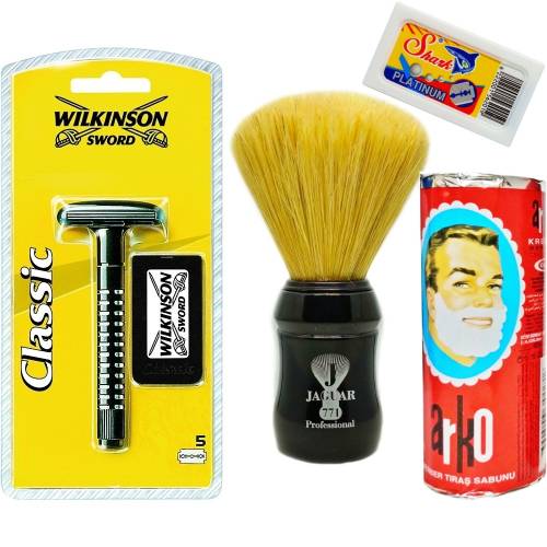 Wilkinson Classic Manuel Tıraş Makinesi 5'li Yedek Tıraş Bıçağı, Jaguar Tıraş Fırçası, Tıraş Sabunu ve Extra 5'li Jilet Seti - 8