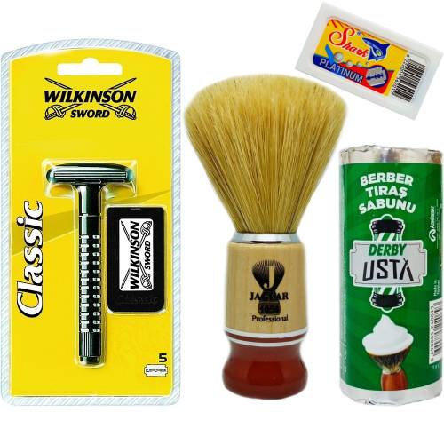 Wilkinson Classic Manuel Tıraş Makinesi 5'li Yedek Tıraş Bıçağı, Jaguar Tıraş Fırçası, Tıraş Sabunu ve Extra 5'li Jilet Seti - 13