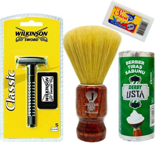 Wilkinson Classic Manuel Tıraş Makinesi 5'li Yedek Tıraş Bıçağı, Jaguar Tıraş Fırçası, Tıraş Sabunu ve Extra 5'li Jilet Seti - 16