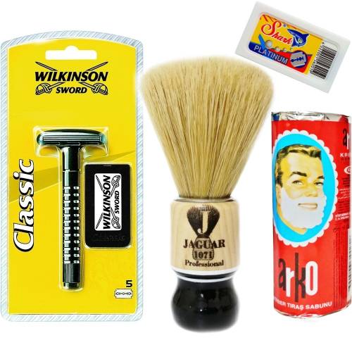 Wilkinson Classic Manuel Tıraş Makinesi 5'li Yedek Tıraş Bıçağı, Jaguar Tıraş Fırçası, Tıraş Sabunu ve Extra 5'li Jilet Seti - 20