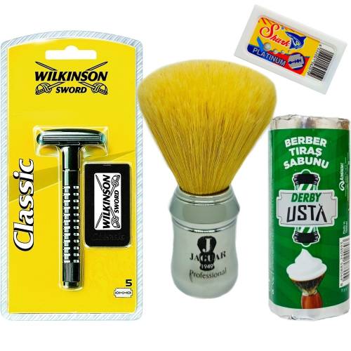 Wilkinson Classic Manuel Tıraş Makinesi 5'li Yedek Tıraş Bıçağı, Jaguar Tıraş Fırçası, Tıraş Sabunu ve Extra 5'li Jilet Seti - 22