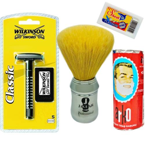 Wilkinson Classic Manuel Tıraş Makinesi 5'li Yedek Tıraş Bıçağı, Jaguar Tıraş Fırçası, Tıraş Sabunu ve Extra 5'li Jilet Seti - 23