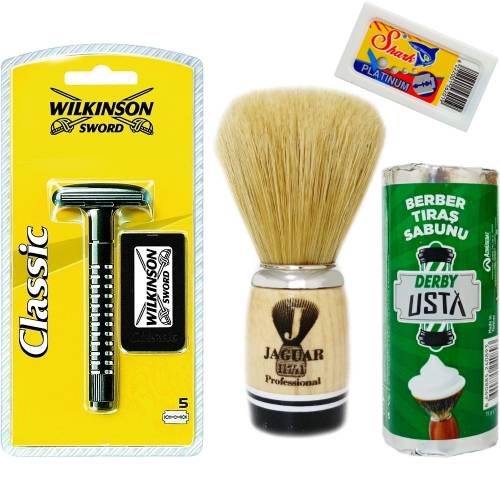 Wilkinson Classic Manuel Tıraş Makinesi 5'li Yedek Tıraş Bıçağı, Jaguar Tıraş Fırçası, Tıraş Sabunu ve Extra 5'li Jilet Seti - 25