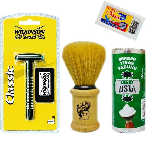 Wilkinson Classic Manuel Tıraş Makinesi 5'li Yedek Tıraş Bıçağı, Jaguar Tıraş Fırçası, Tıraş Sabunu ve Extra 5'li Jilet Seti - 31