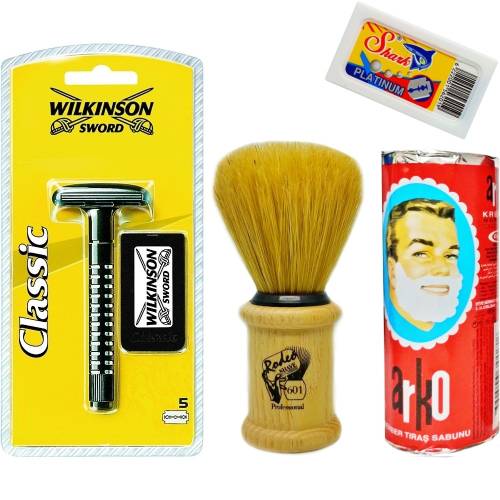 Wilkinson Classic Manuel Tıraş Makinesi 5'li Yedek Tıraş Bıçağı, Jaguar Tıraş Fırçası, Tıraş Sabunu ve Extra 5'li Jilet Seti - 32