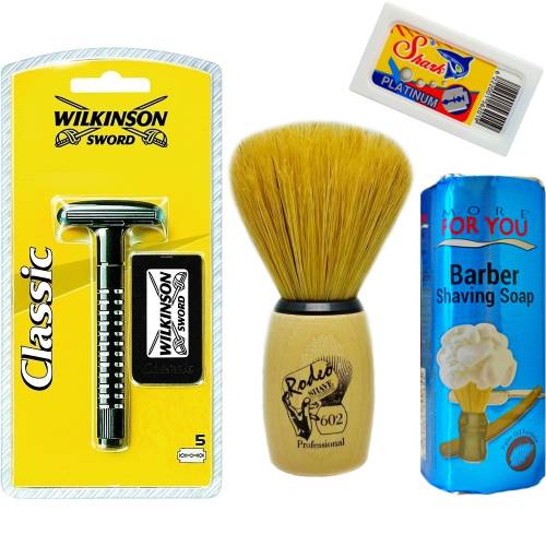 Wilkinson Classic Manuel Tıraş Makinesi 5'li Yedek Tıraş Bıçağı, Jaguar Tıraş Fırçası, Tıraş Sabunu ve Extra 5'li Jilet Seti - 36