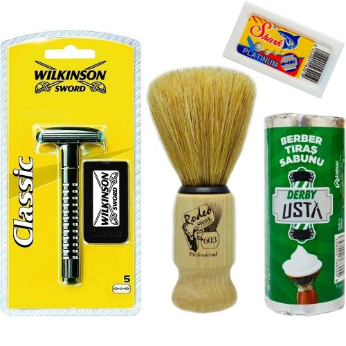 Wilkinson Classic Manuel Tıraş Makinesi 5'li Yedek Tıraş Bıçağı, Jaguar Tıraş Fırçası, Tıraş Sabunu ve Extra 5'li Jilet Seti - 37