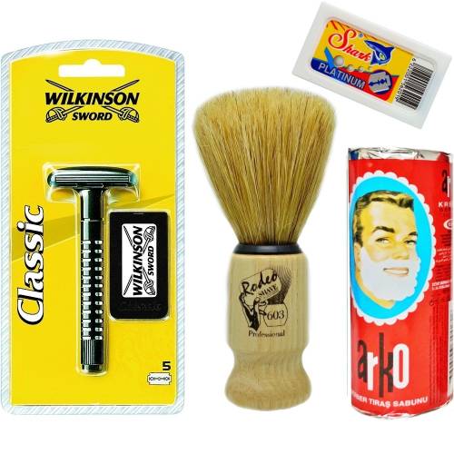 Wilkinson Classic Manuel Tıraş Makinesi 5'li Yedek Tıraş Bıçağı, Jaguar Tıraş Fırçası, Tıraş Sabunu ve Extra 5'li Jilet Seti - 38