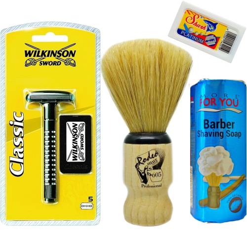 Wilkinson Classic Manuel Tıraş Makinesi 5'li Yedek Tıraş Bıçağı, Jaguar Tıraş Fırçası, Tıraş Sabunu ve Extra 5'li Jilet Seti - 42