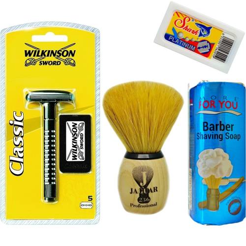 Wilkinson Classic Manuel Tıraş Makinesi 5'li Yedek Tıraş Bıçağı, Jaguar Tıraş Fırçası, Tıraş Sabunu ve Extra 5'li Jilet Seti - 3