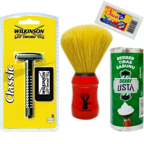 Wilkinson Classic Manuel Tıraş Makinesi 5'li Yedek Tıraş Bıçağı, Jaguar Tıraş Fırçası, Tıraş Sabunu ve Extra 5'li Jilet Seti - 4