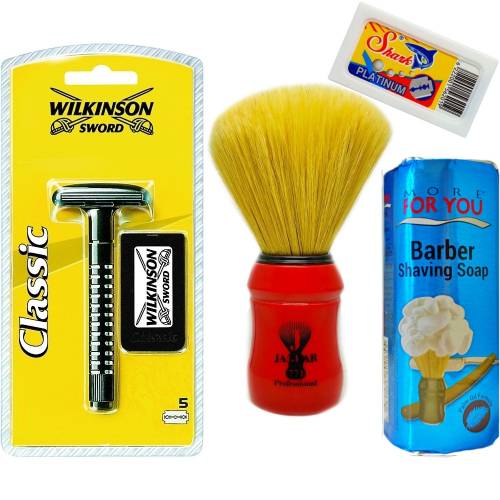 Wilkinson Classic Manuel Tıraş Makinesi 5'li Yedek Tıraş Bıçağı, Jaguar Tıraş Fırçası, Tıraş Sabunu ve Extra 5'li Jilet Seti - 6